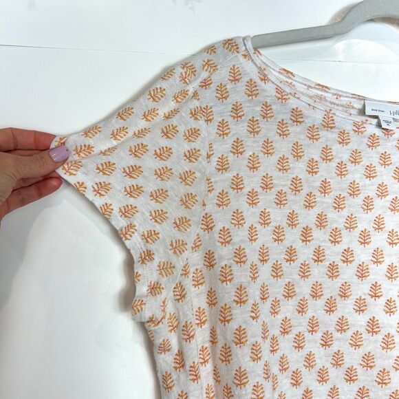 J. Jill Love Linen Knit Tee Short Sleeve Top Boho block stamp Pattern Shirt XL - Picture 5 of 11